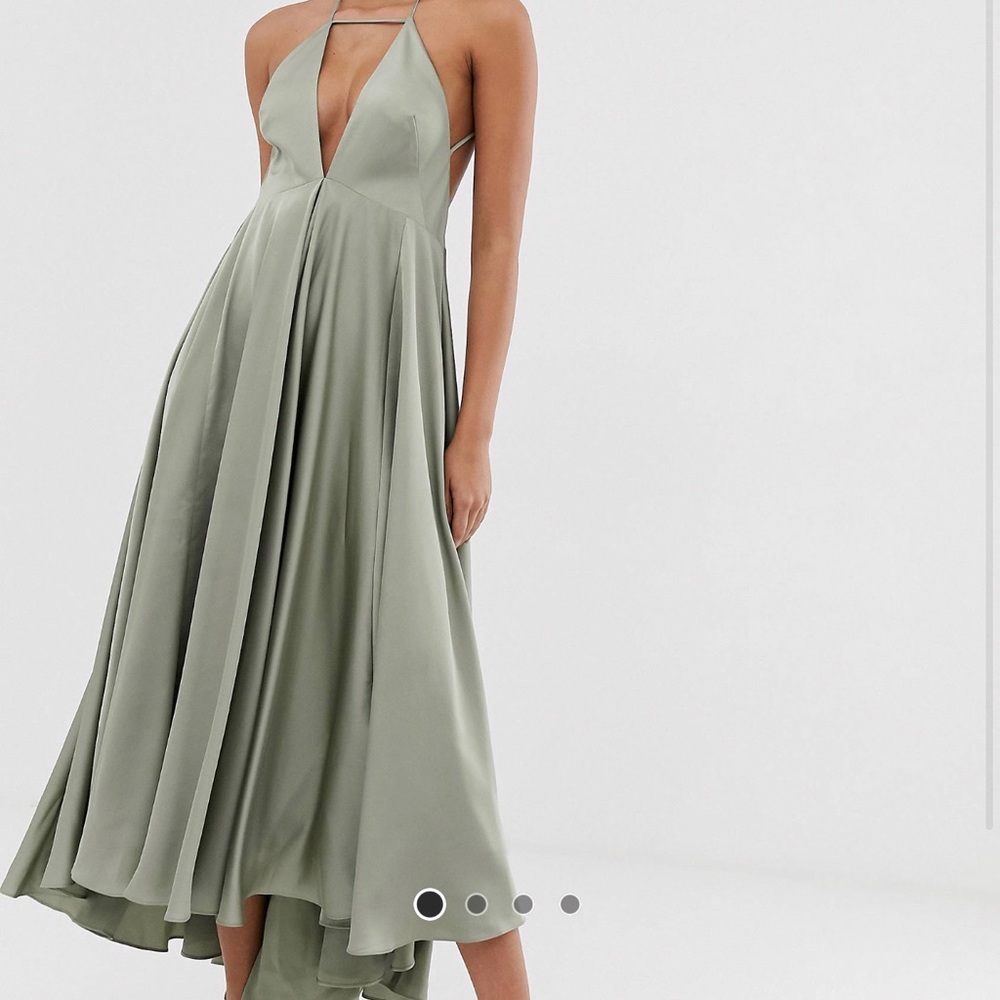 COPY - Sage green midi low back cocktail dress